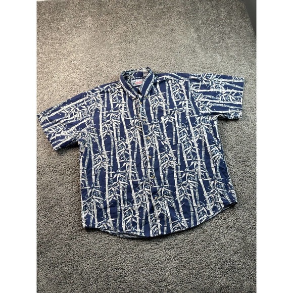 World Wide Sportsman Button Up Shirt Mens Extra Large Blue White Bamboo Print - Picture 3 of 10